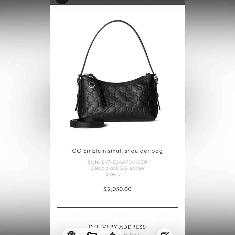 Gucci Black Embossed Leather Shoulder Bag - Picture 2 of 10